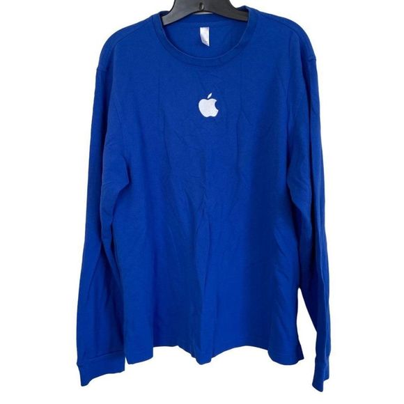 Apple Macintosh Blue Knit Long Sleeve Large LOGO Blue T-Shirt Tshirt T Shirt - Picture 1 of 4